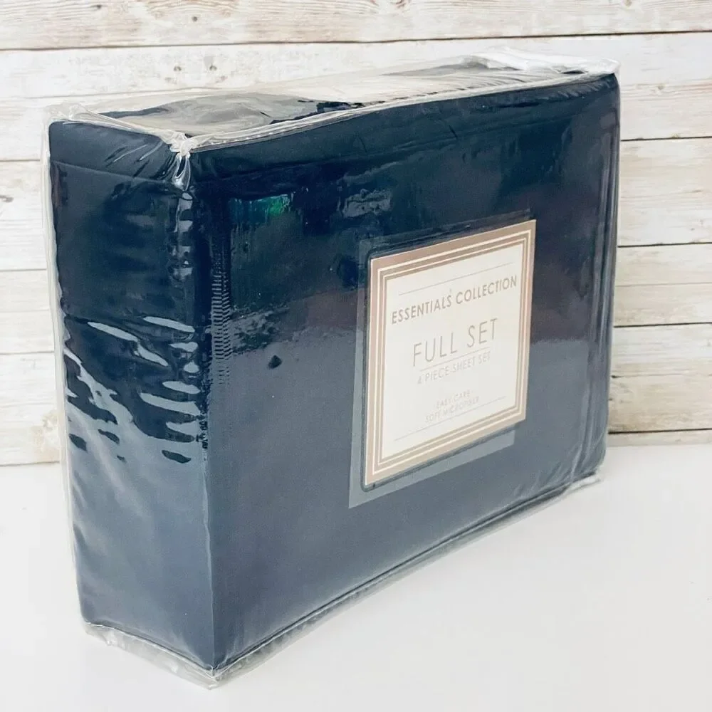 NWT Vintage Essentials Collection Full Navy Blue  4 Pc Soft microfiber Sheet Set